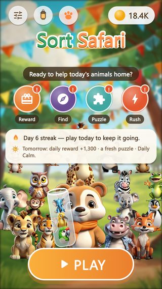 The home screen, with the whole cast behind Pebble